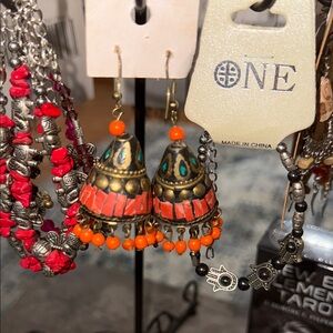 Orange and Gold Dangle Earrings